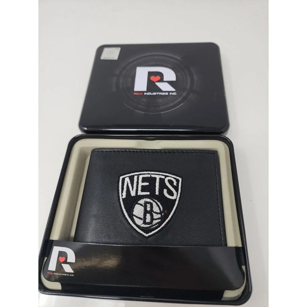 Rico Industries Mens Brooklyn Nets Bifold Wallet Black Leather Casual Size OS